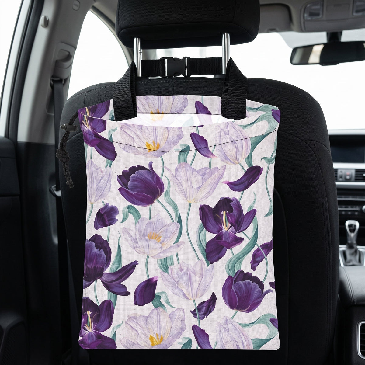 🚘 Hanging Car Trash Bag | Seat-Back Storage | Daily Commute & Family Trips | Floral Fabric Design