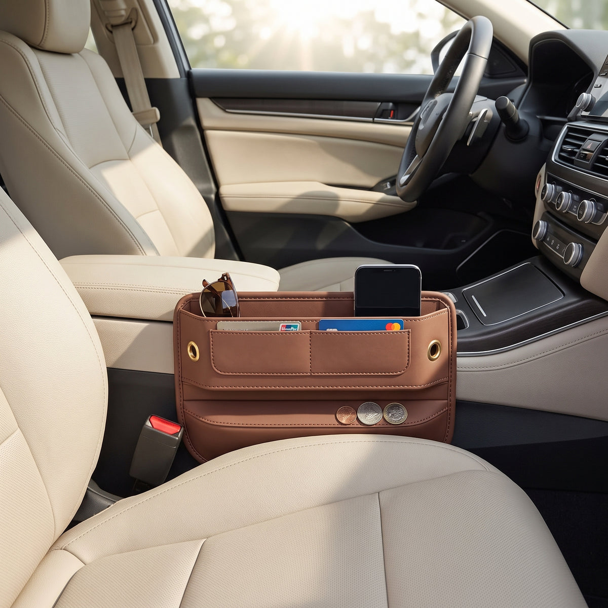 🚗Car Seat Gap Organizer | Easy-Access Phone & Card Storage | Front-Seat Clutter Control | Leather-Look Design