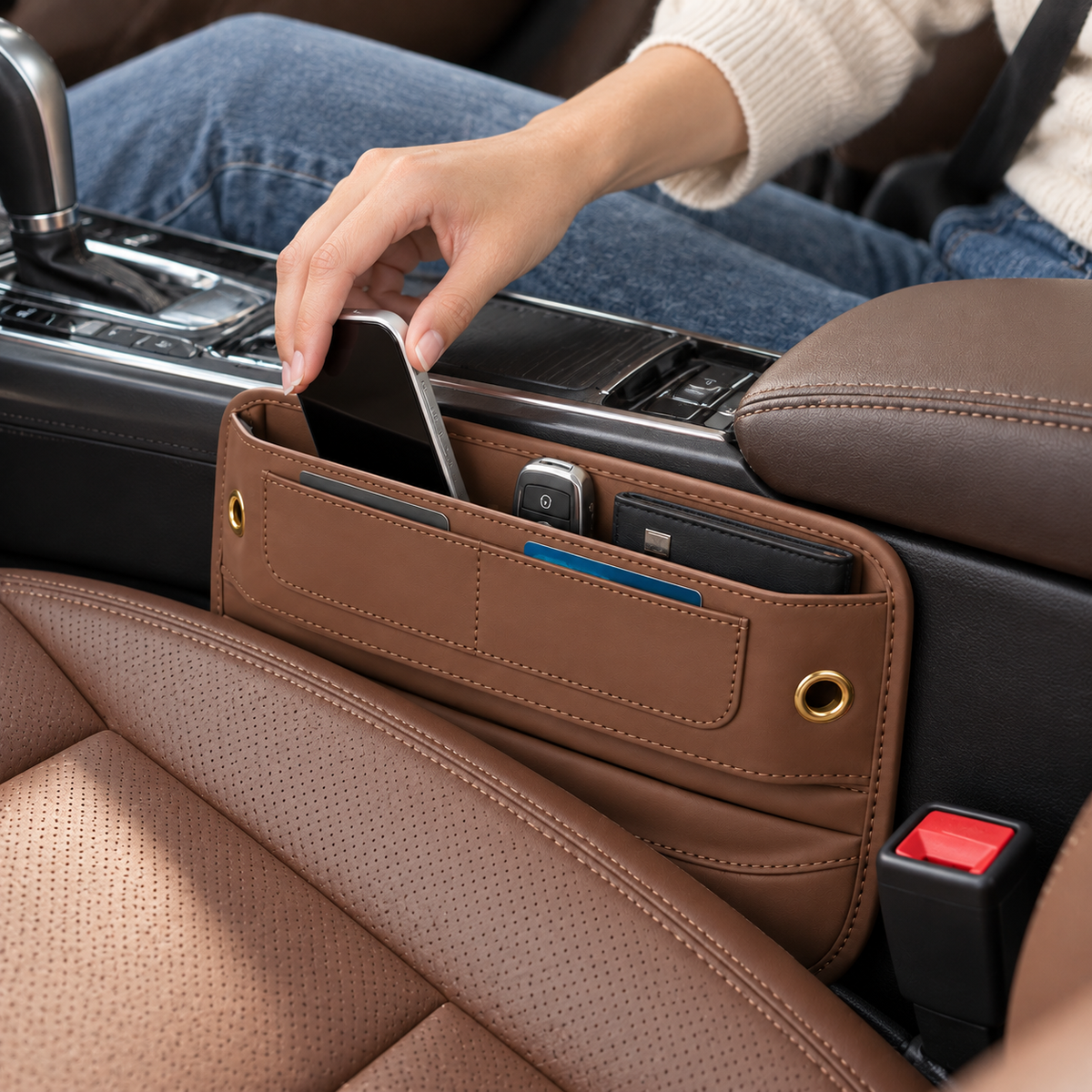 🚗Car Seat Gap Organizer | Easy-Access Phone & Card Storage | Front-Seat Clutter Control | Leather-Look Design