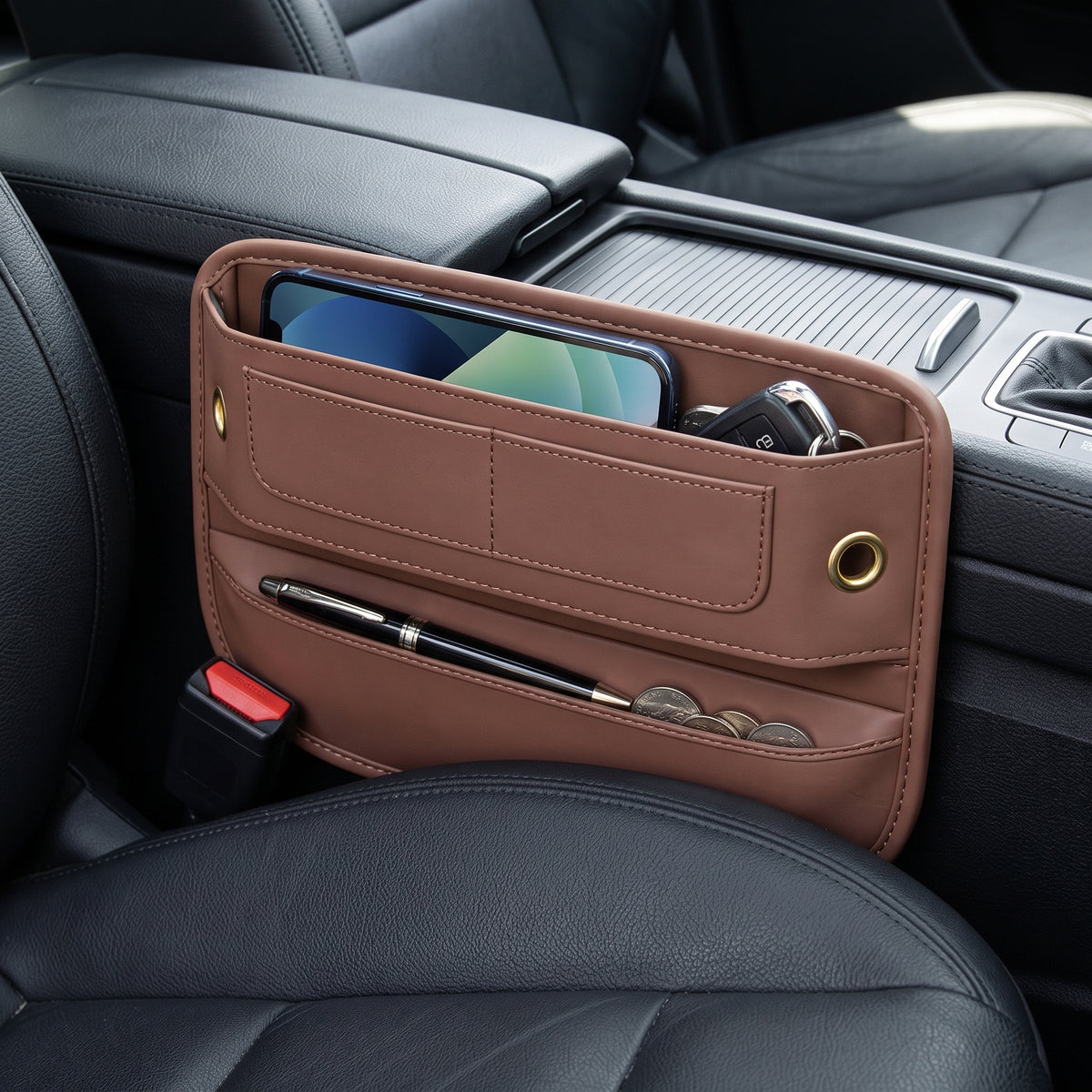 🚗Car Seat Gap Organizer | Easy-Access Phone & Card Storage | Front-Seat Clutter Control | Leather-Look Design