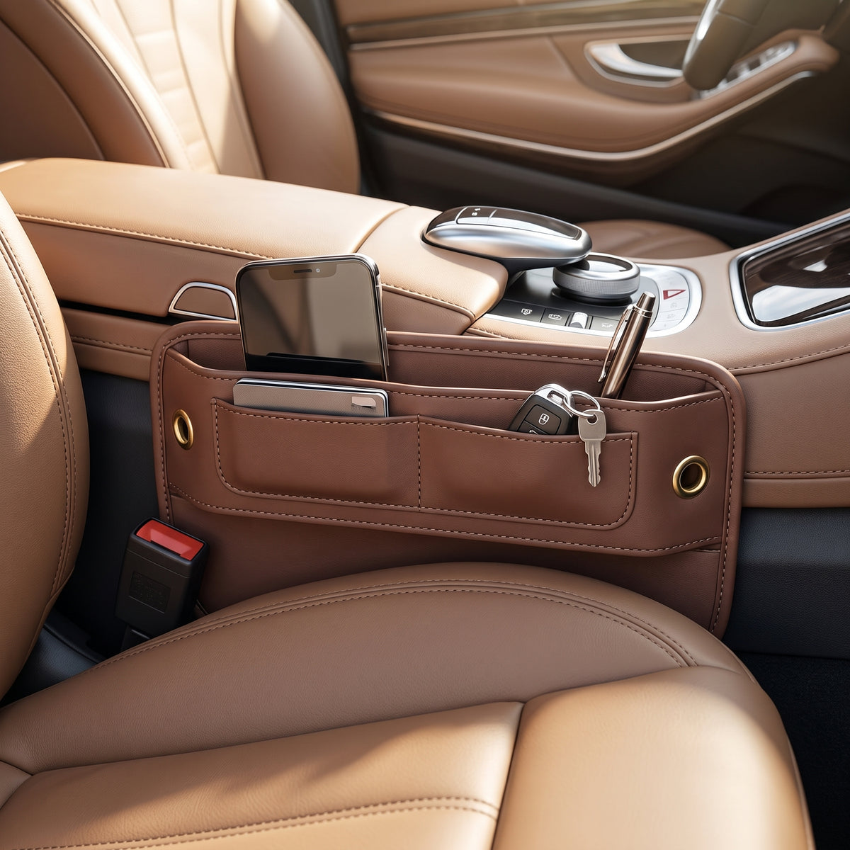 🚗Car Seat Gap Organizer | Easy-Access Phone & Card Storage | Front-Seat Clutter Control | Leather-Look Design